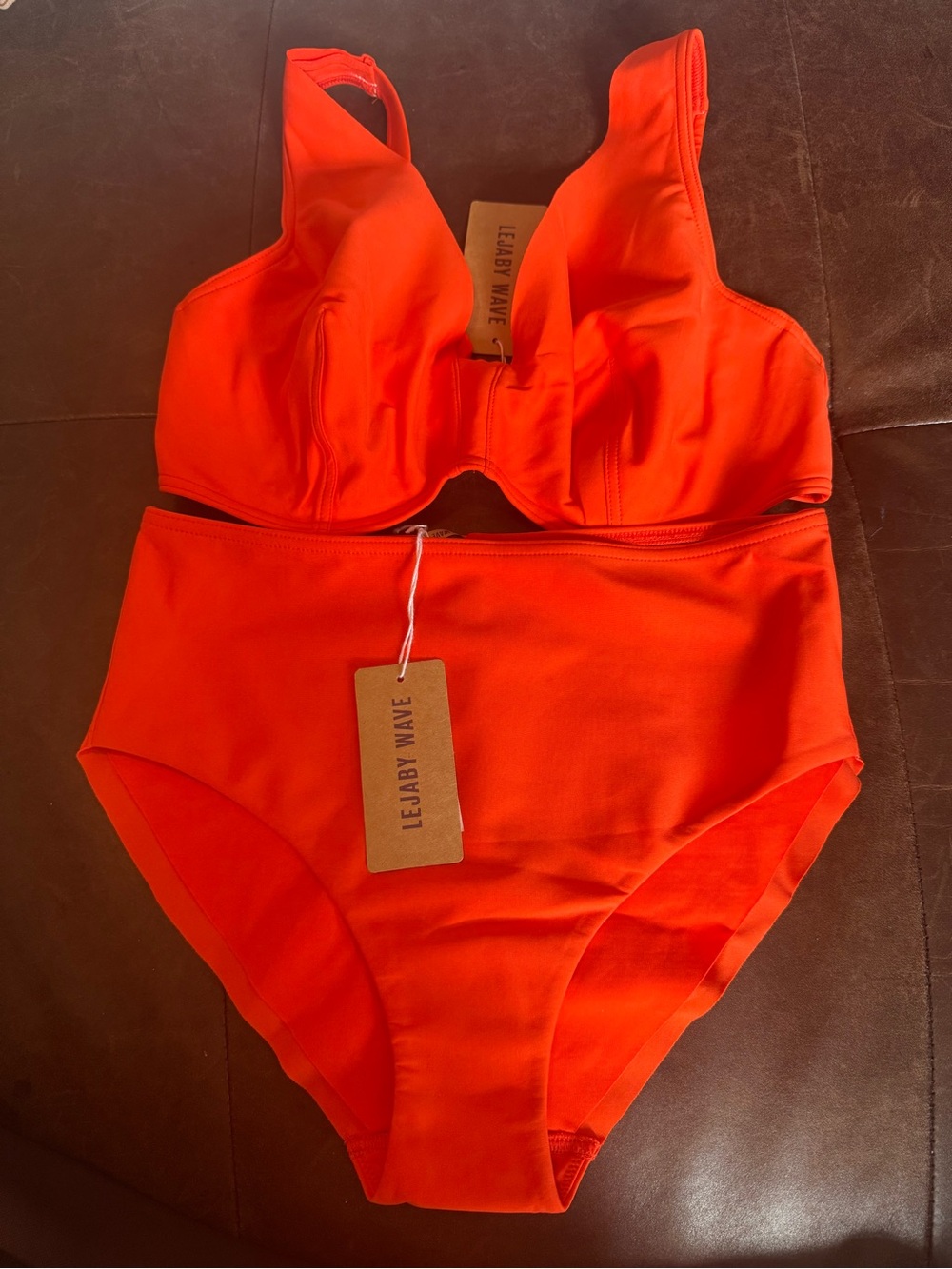 Lejaby Wave Bright Orange High-Waist Bikini Set